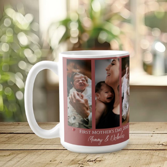 First Mother's Day Three Photo Collage Terracotta Coffee Mug (Terracotta First Mother's Day Three Photo Collage Coffee Mug)