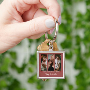 First Mother's Day Three Photo Collage Terracotta Keychain