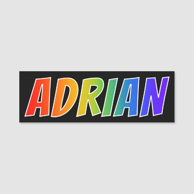 First Name "ADRIAN": Fun Rainbow Colouring Tag (Front)