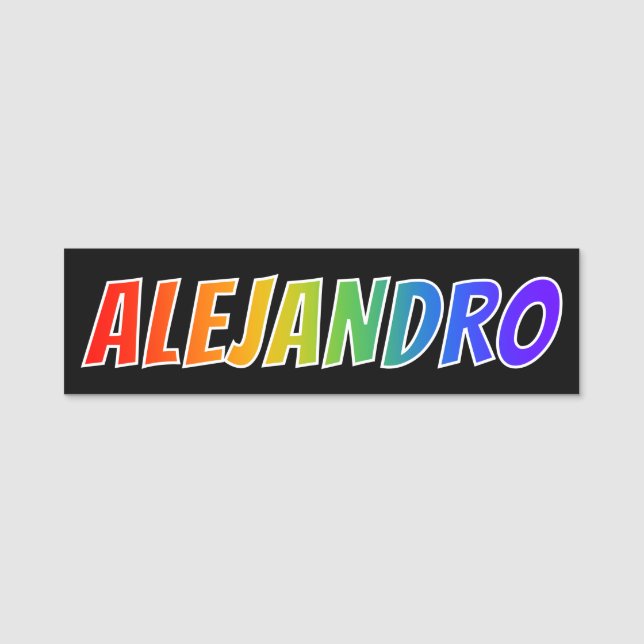 First Name "ALEJANDRO": Fun Rainbow Colouring Tag (Front)