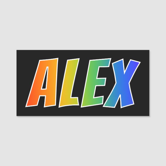 First Name "ALEX": Fun Rainbow Colouring Name Tag (Front)