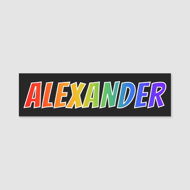 First Name "ALEXANDER": Fun Rainbow Colouring Name Tag (Front)