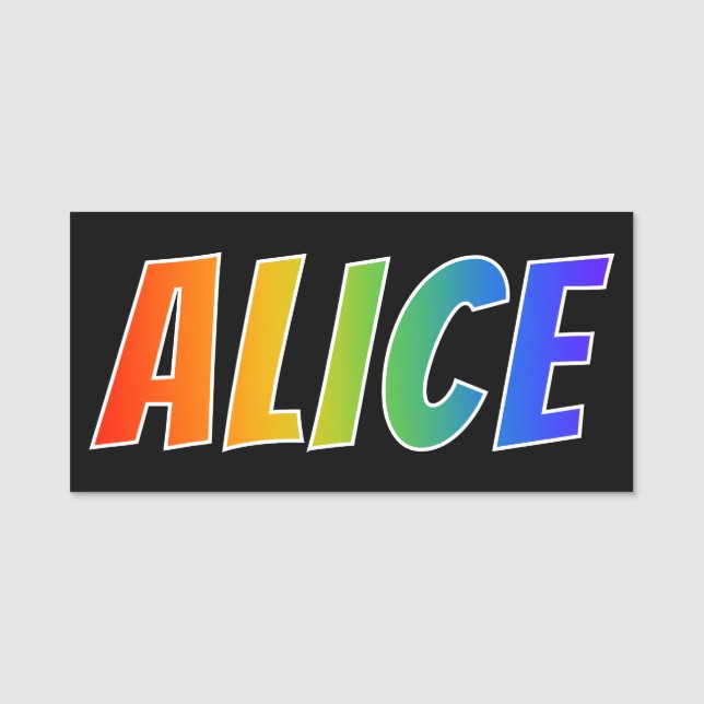 First Name "ALICE": Fun Rainbow Colouring Tag (Front)