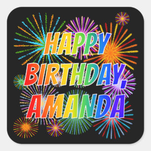 First Name "AMANDA", Fun "HAPPY BIRTHDAY" Square Sticker