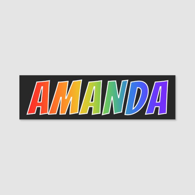 First Name "AMANDA": Fun Rainbow Colouring Name Tag (Front)