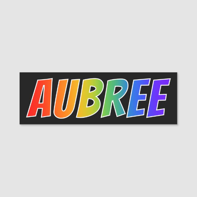 First Name "AUBREE": Fun Rainbow Colouring Tag (Front)