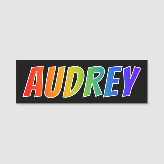 First Name "AUDREY": Fun Rainbow Colouring Name Tag (Front)