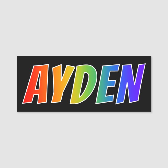 First Name "AYDEN": Fun Rainbow Colouring Name Tag (Front)