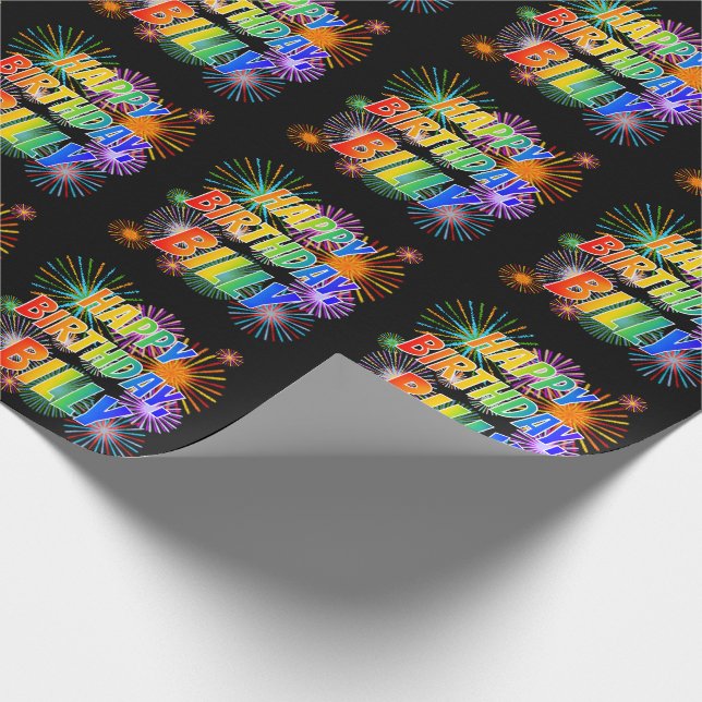 First Name "BILLY", Fun "HAPPY BIRTHDAY" Wrapping Paper (Corner)