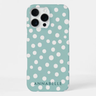 First Name Blue Teal Polka Dots Pattern  iPhone 16 Pro Max Case