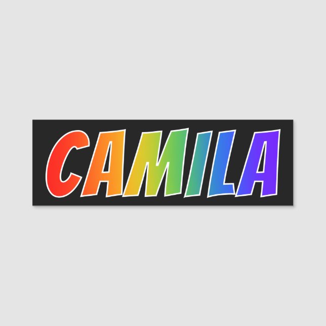 First Name "CAMILA": Fun Rainbow Colouring Tag (Front)