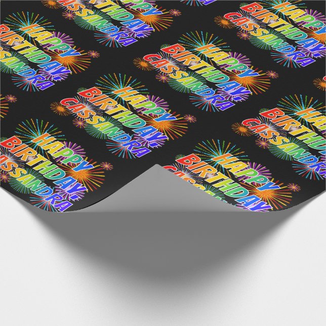 First Name "CASSANDRA", Fun "HAPPY BIRTHDAY" Wrapping Paper (Corner)