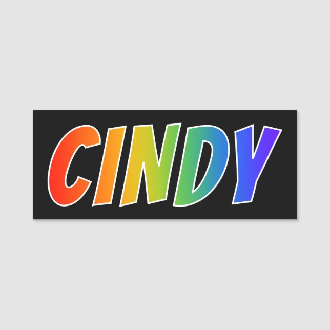 First Name "CINDY": Fun Rainbow Colouring Tag (Front)