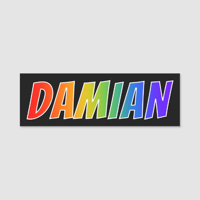 First Name "DAMIAN": Fun Rainbow Colouring Name Tag (Front)