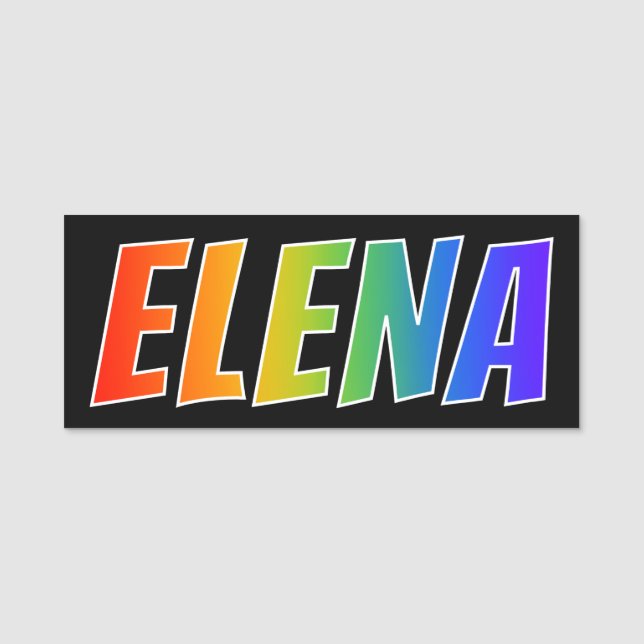 First Name "ELENA": Fun Rainbow Colouring Name Tag (Front)