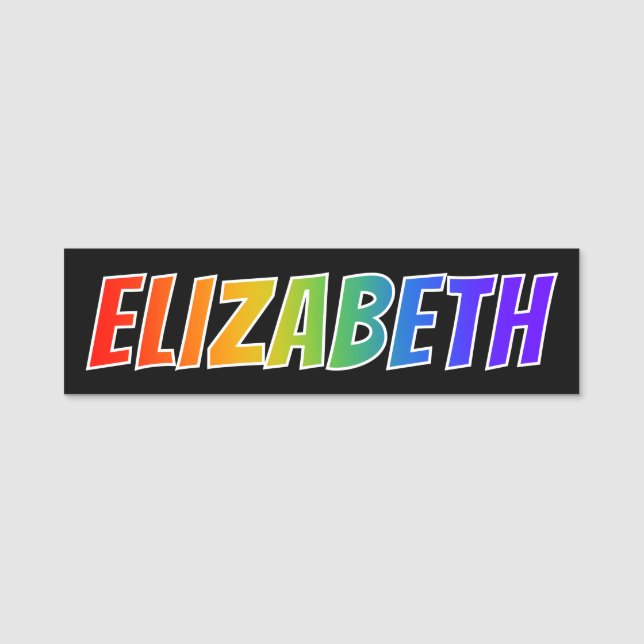 First Name "ELIZABETH": Fun Rainbow Colouring Name Tag (Front)