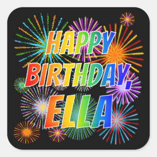 First Name "ELLA", Fun "HAPPY BIRTHDAY" Square Sticker