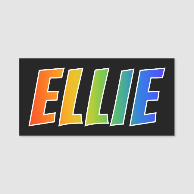 First Name "ELLIE": Fun Rainbow Colouring Name Tag (Front)