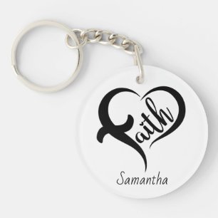 First Name   Faith Inspirational Black Typography Keychain
