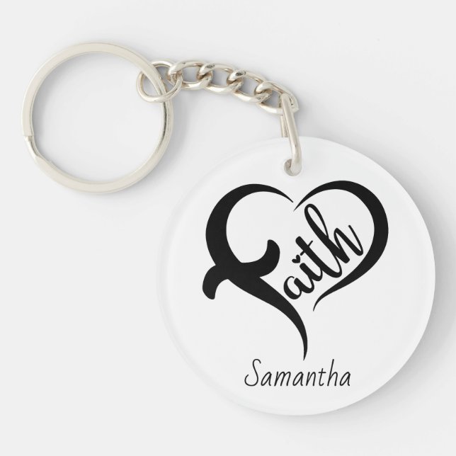 First Name | Faith Inspirational Black Typography Keychain (Front)