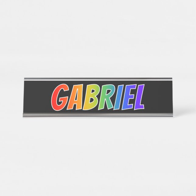 First Name "GABRIEL": Fun Rainbow Colouring Desk Name Plate (Front)