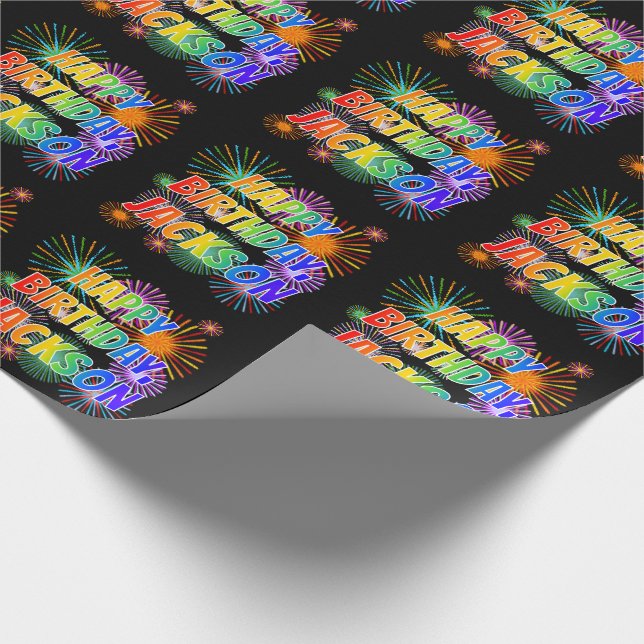 First Name "JACKSON", Fun "HAPPY BIRTHDAY" Wrapping Paper (Corner)