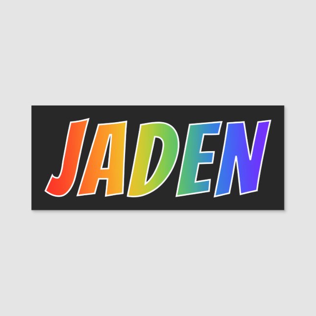 First Name "JADEN": Fun Rainbow Colouring Name Tag (Front)