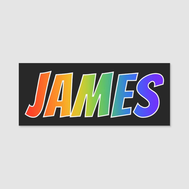 First Name "JAMES": Fun Rainbow Colouring Tag (Front)