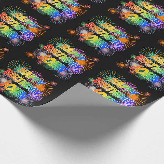 First Name "JOHN", Fun "HAPPY BIRTHDAY" Wrapping Paper (Corner)