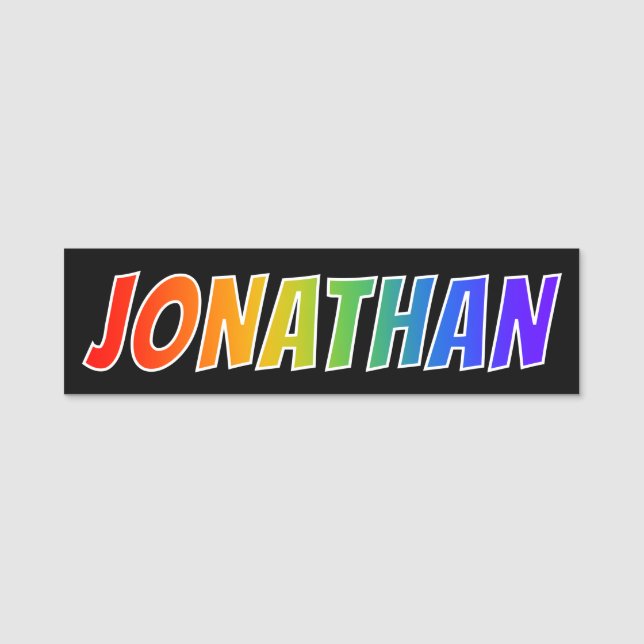 First Name "JONATHAN": Fun Rainbow Colouring Name Tag (Front)