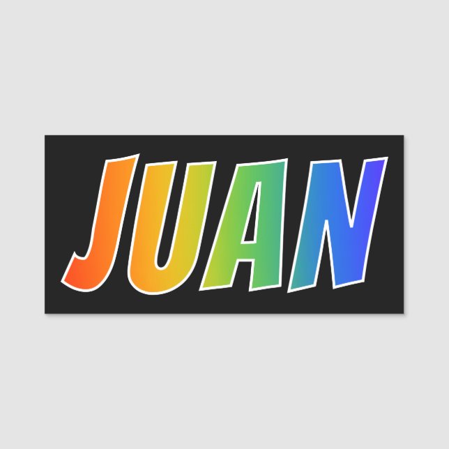 First Name "JUAN": Fun Rainbow Colouring Name Tag (Front)