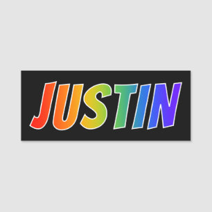 First Name "JUSTIN": Fun Rainbow Colouring Tag