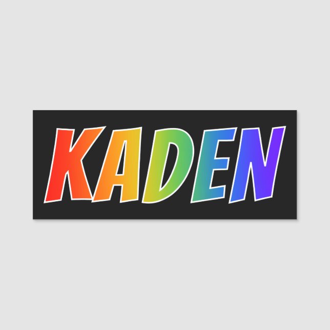 First Name "KADEN": Fun Rainbow Colouring Name Tag (Front)