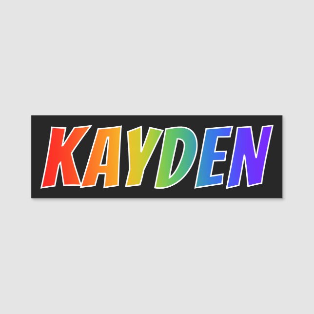 First Name "KAYDEN": Fun Rainbow Colouring Name Tag (Front)