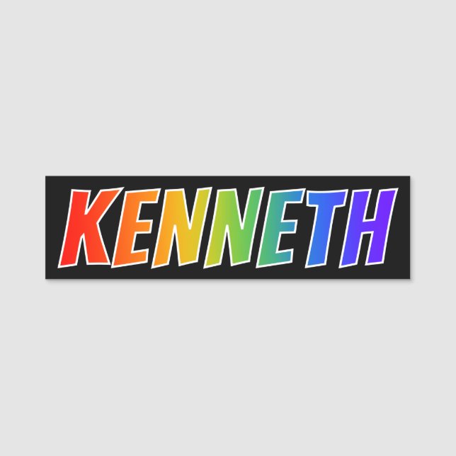 First Name "KENNETH": Fun Rainbow Colouring Name Tag (Front)