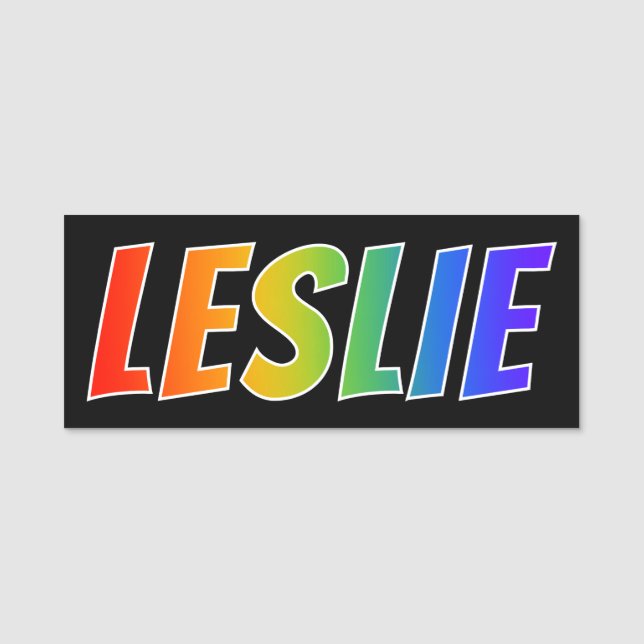 First Name "LESLIE": Fun Rainbow Colouring Name Tag (Front)