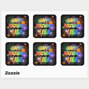 First Name "LISA", Fun "HAPPY BIRTHDAY" Square Sticker