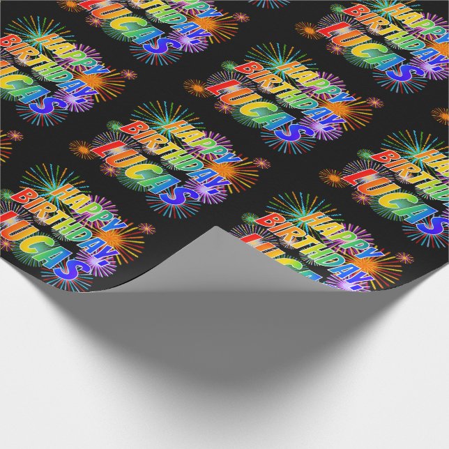First Name "LUCAS", Fun "HAPPY BIRTHDAY" Wrapping Paper (Corner)