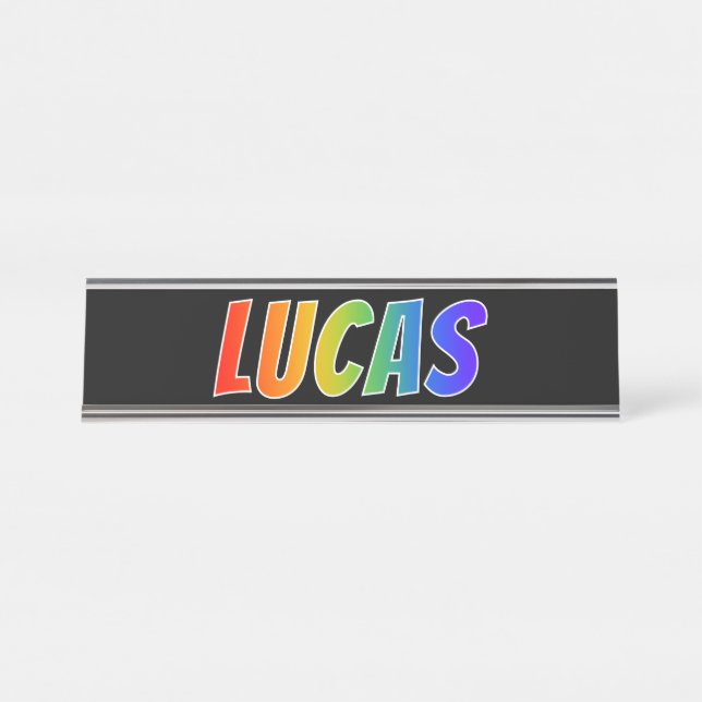 First Name "LUCAS": Fun Rainbow Colouring Desk Name Plate (Front)