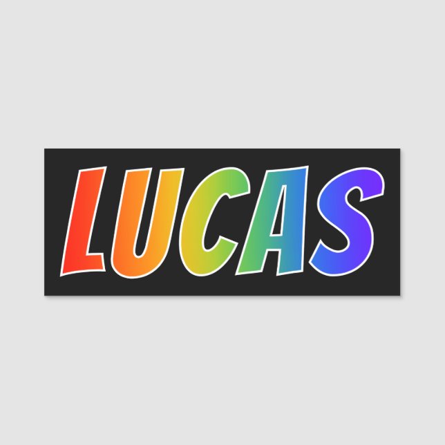 First Name "LUCAS": Fun Rainbow Colouring Name Tag (Front)