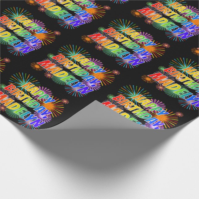 First Name "MADELYN", Fun "HAPPY BIRTHDAY" Wrapping Paper (Corner)