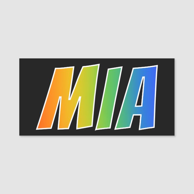 First Name "MIA": Fun Rainbow Colouring Tag (Front)