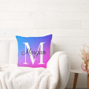 First Name Monogram Initial Ombre Throw Pillow