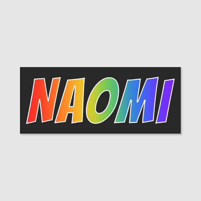 First Name "NAOMI": Fun Rainbow Colouring Name Tag (Front)