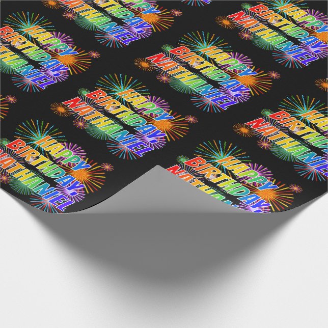 First Name "NATHANIEL", Fun "HAPPY BIRTHDAY" Wrapping Paper (Corner)