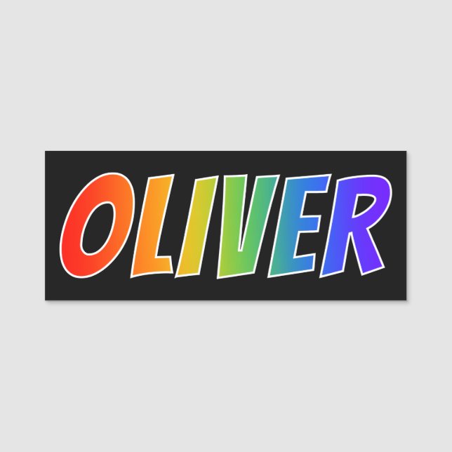 First Name "OLIVER": Fun Rainbow Colouring Name Tag (Front)