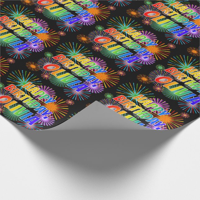 First Name "OLIVIA", Fun "HAPPY BIRTHDAY" Wrapping Paper (Corner)