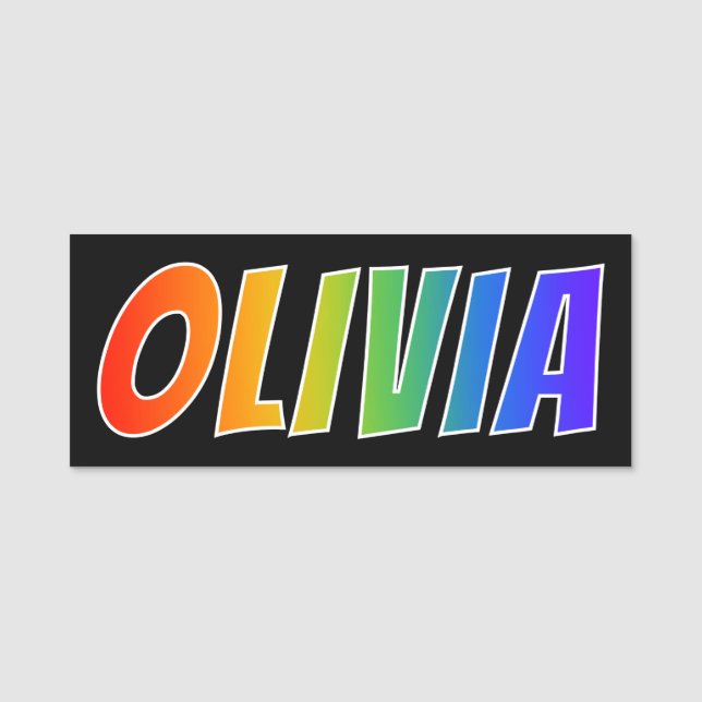 First Name "OLIVIA": Fun Rainbow Colouring Tag (Front)