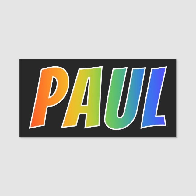 First Name "PAUL": Fun Rainbow Colouring Tag (Front)