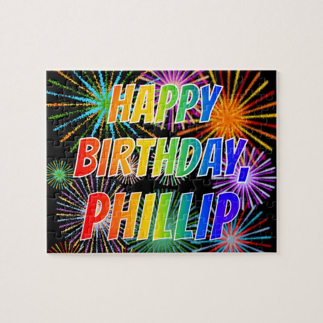 First Name "PHILLIP", Fun "HAPPY BIRTHDAY" Jigsaw Puzzle (Horizontal)
